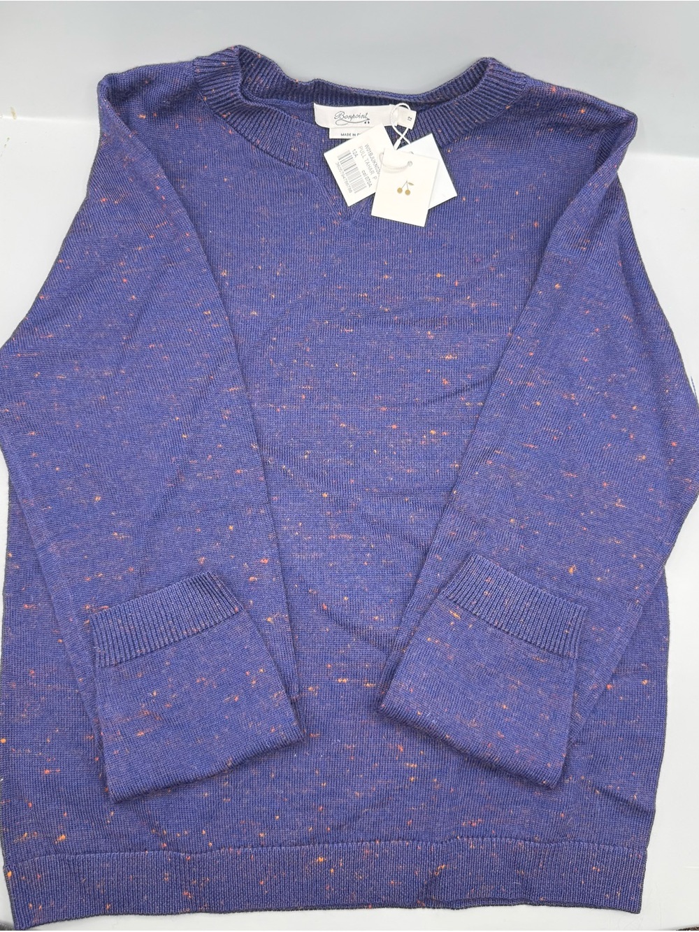 Bonpoint Blue Crewneck Sweater with Orange Flecks